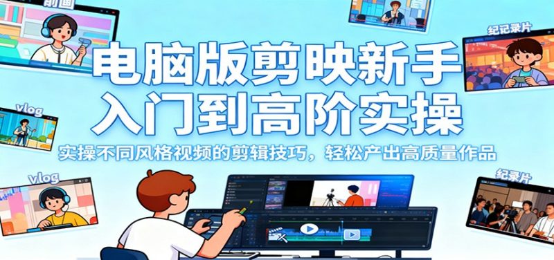电脑版剪映新手入门到高阶实操，实操不同风格视频的剪辑技巧，轻松产出高质量作品网赚项目-副业赚钱-互联网创业-资源整合网创云库