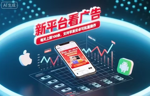 新台看广告，养好机一条5毛到5块，单机日入30到100，支持苹果安卓，可批量操作。网赚项目-副业赚钱-互联网创业-资源整合网创云库