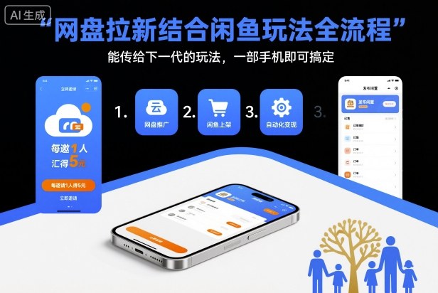 网盘拉新结合闲鱼玩法全流程，能传给下一代的玩法，一部手机即可搞定（附入口渠道以及实操教程）网赚项目-副业赚钱-互联网创业-资源整合网创云库