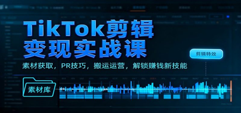 TikTok剪辑变现实战课：素材获取，PR技巧，搬运运营，解锁赚钱新技能网赚项目-副业赚钱-互联网创业-资源整合网创云库