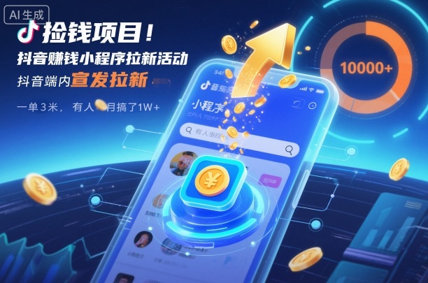 捡钱项目！抖音賺钱小程序拉新活动，抖音端内宣发拉新，一单3米，有人半个月搞了1W+网赚项目-副业赚钱-互联网创业-资源整合网创云库
