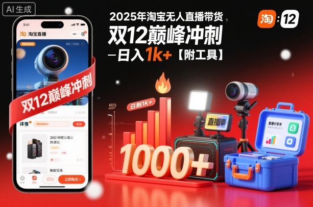 2025年淘宝无人直播带货，冲刺双12，日入1k+【附工具】网赚项目-副业赚钱-互联网创业-资源整合网创云库