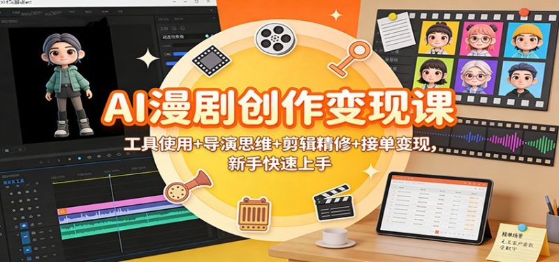 AI漫剧创作变现课：工具使用+导演思维+剪辑精修+接单变现，新手快速上手网赚项目-副业赚钱-互联网创业-资源整合网创云库