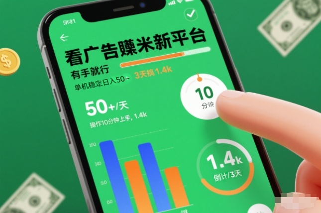 看广告賺米新平台，有手就行，单机稳定日入50+，操作10分钟上手，3天搞了1.4k网赚项目-副业赚钱-互联网创业-资源整合网创云库
