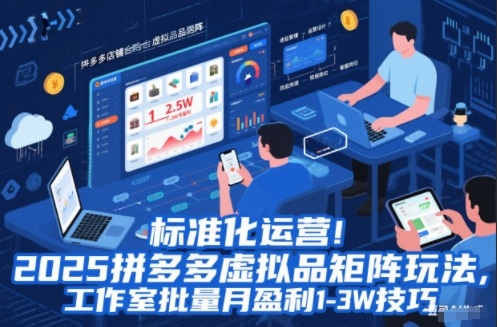 标准化运营！2025拼多多虚拟品矩阵玩法，工作室批量月盈利1-3W技巧网赚项目-副业赚钱-互联网创业-资源整合网创云库