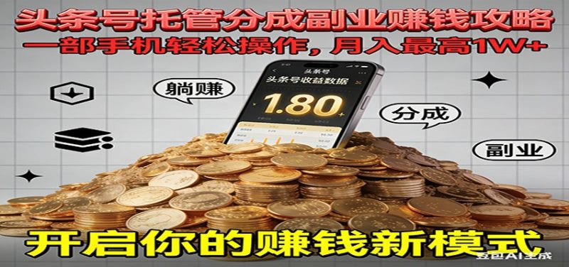 全程托管今日头条，一部手机就可以开干，最高躺赚1W+网赚项目-副业赚钱-互联网创业-资源整合网创云库