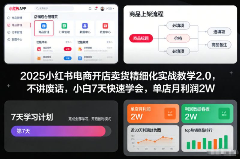 2025小红书电商开店卖货精细化实战教学2.0，不讲废话，小白7天快速学会，单店月利润2W网赚项目-副业赚钱-互联网创业-资源整合网创云库