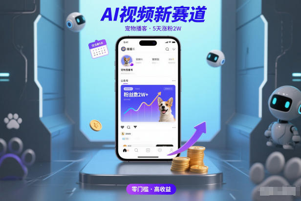 AI视频新赛道，宠物播客仅注册5天涨粉2W，收益非常可观网赚项目-副业赚钱-互联网创业-资源整合网创云库