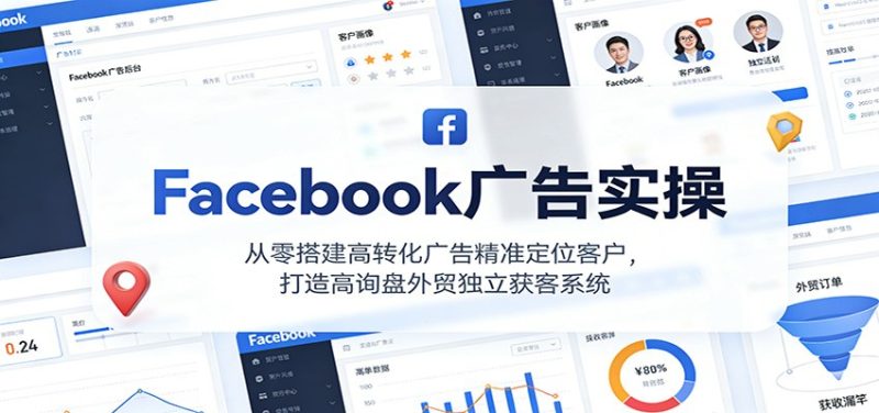Facebook广告实操，从零搭建高转化广告精准定位客户，打造高询盘外贸独立获客系统网赚项目-副业赚钱-互联网创业-资源整合网创云库