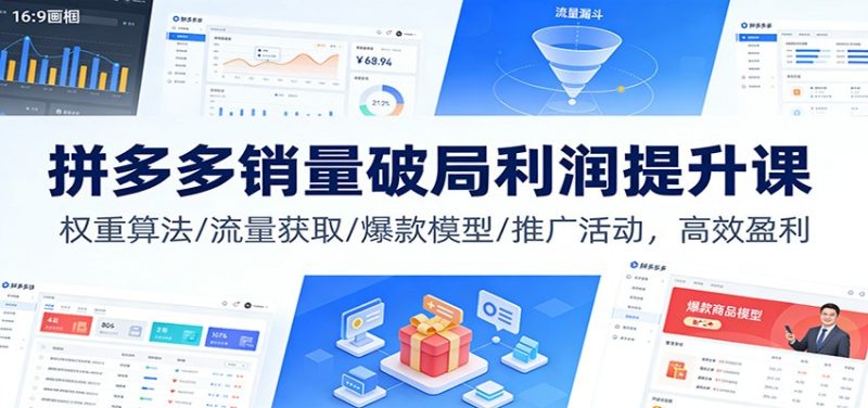 拼多多销量破局利润提升课：权重算法/流量获取/爆款模型/推广活动，高效盈利网赚项目-副业赚钱-互联网创业-资源整合网创云库