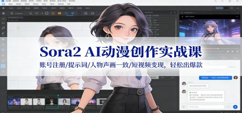 Sora2 AI动漫创作实战课：账号注册/提示词/人物声画一致/短视频变现，轻松出爆款网赚项目-副业赚钱-互联网创业-资源整合网创云库