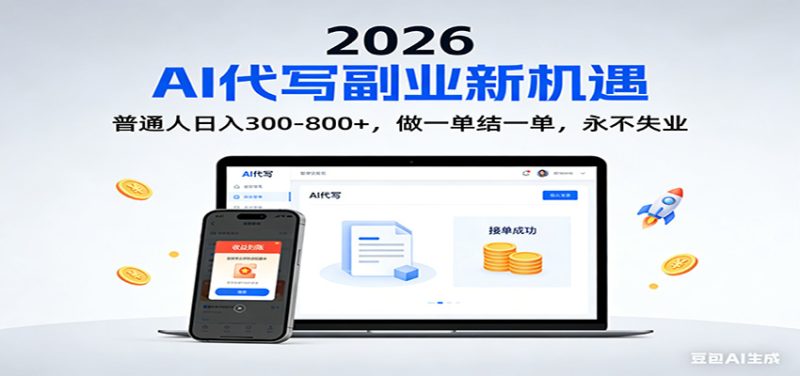 2026 副业首选！AI 代写日入 300-800，普通人0门槛，做一单结一单！网赚项目-副业赚钱-互联网创业-资源整合网创云库