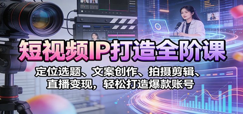 短视频IP打造全阶课：定位选题、文案创作、拍摄剪辑、直播变现，轻松打造爆款账号网赚项目-副业赚钱-互联网创业-资源整合网创云库