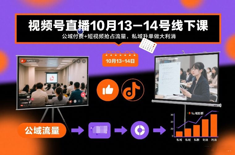 视频号直播10月13-14号线下课，公域付费+短视频抢占流量，私域升单做大利消网赚项目-副业赚钱-互联网创业-资源整合网创云库