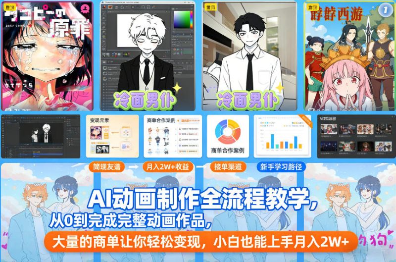 AI动画制作全流程教学，从0到完成完整动画作品，大量的商单让你轻松变现，小白也能上手月入2W+网赚项目-副业赚钱-互联网创业-资源整合网创云库