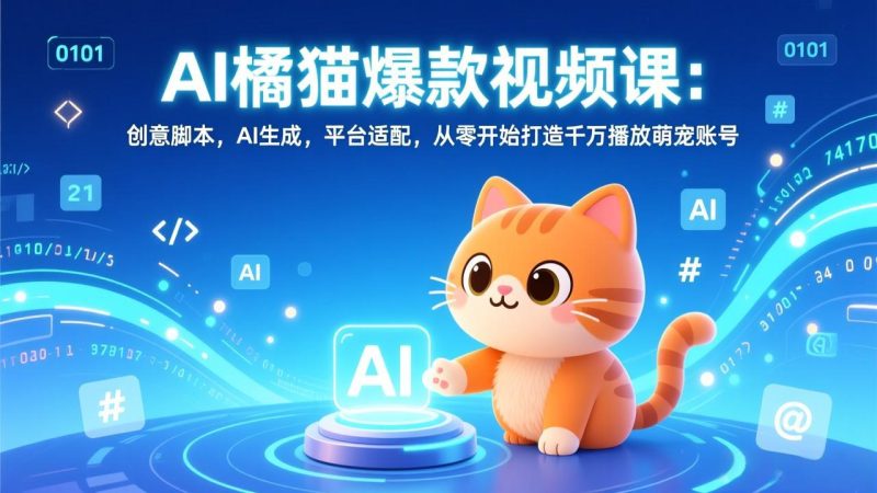 （17091期）AI橘猫爆款视频课：创意脚本，AI生成，平台适配，从零开始打造千万播放萌宠账号网赚项目-副业赚钱-互联网创业-资源整合网创云库