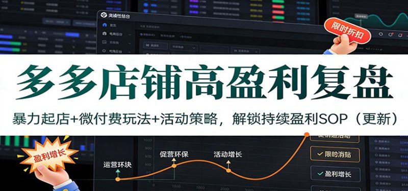 多多店铺高盈利复盘：暴力起店+微付费玩法+活动策略，解锁持续盈利SOP（更新）网赚项目-副业赚钱-互联网创业-资源整合网创云库