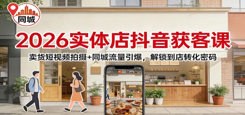 2026实体店抖音获客：卖货短视频拍摄+同城流量引爆，解锁到店转化密码网赚项目-副业赚钱-互联网创业-资源整合网创云库