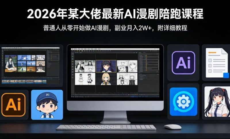 26年某大佬最新Ai漫剧陪跑课程，普通人从零开始做AI漫剧，副业月入2W+网赚项目-副业赚钱-互联网创业-资源整合网创云库