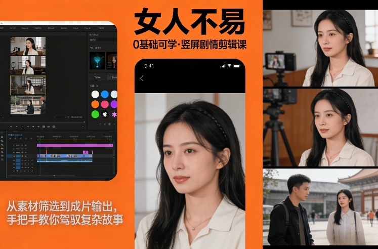 0基础可学！《女人不易》竖屏剧情剪辑课，从素材筛选到成片输出，手把手教你驾驭复杂故事网赚项目-副业赚钱-互联网创业-资源整合网创云库