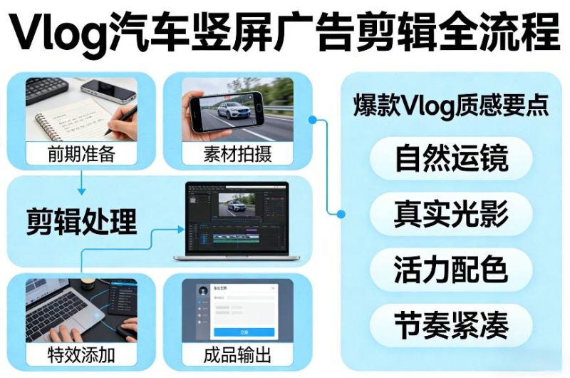 Vlog感觉汽车竖屏广告剪辑脚本全流程，拿捏爆款Vlog质感网赚项目-副业赚钱-互联网创业-资源整合网创云库