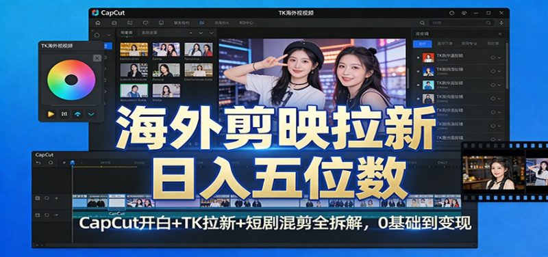 海外剪映拉新日入五位数：CapCut开白+TK拉新+短剧混剪全拆解，0基础到变现网赚项目-副业赚钱-互联网创业-资源整合网创云库