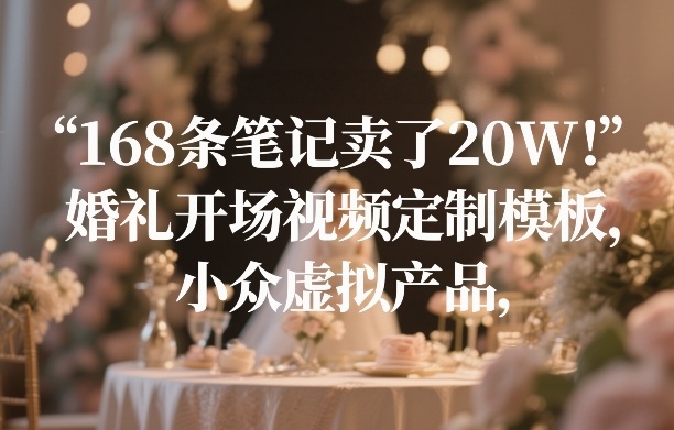 168条笔记卖了20W！婚礼开场视频定制模板，小众虚拟产品网赚项目-副业赚钱-互联网创业-资源整合网创云库