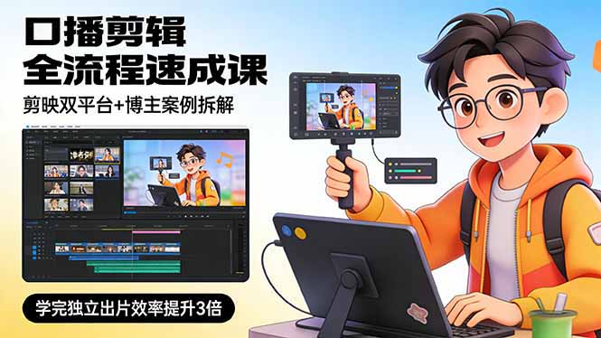 （17420期）口播剪辑全流程速成课，剪映双平台+博主案例拆解，学完独立出片效率提升3倍网赚项目-副业赚钱-互联网创业-资源整合网创云库