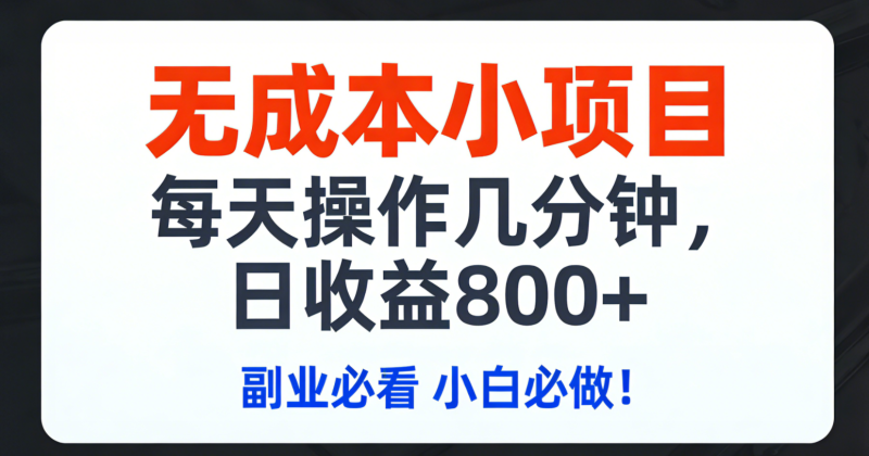 （17447期）无成本小项目,每天操作几分钟,日收益800+ 副业必看 小白必做！网赚项目-副业赚钱-互联网创业-资源整合网创云库