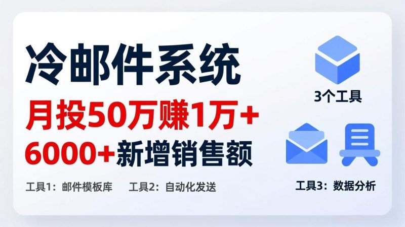 (17469期)月投 50 刀赚 1 万 +!冷邮件系统:6000 + 新增销售额,靠 3 个工具轻松搞网赚项目-副业赚钱-互联网创业-资源整合网创云库